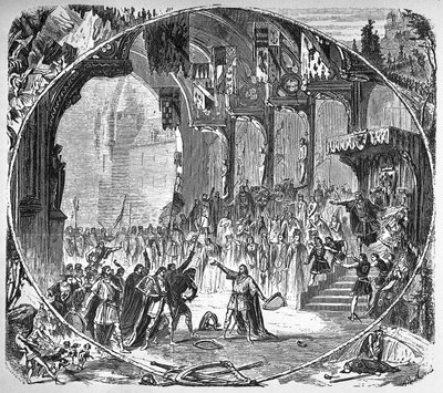 1861 में पेरिस ओपेरा में रिचर्ड वैगनर द्वारा "" टैनहौसर "" का प्रदर्शन। दूसरे अधिनियम का अंतिम दृश्य। न्यूविल के अल्फोंस ड्राइंग। द्वारा अज्ञात कलाकार