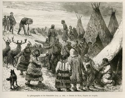फ़ोटोग्राफ़ी और काबोरोवा क्षेत्र (स्वीडन) की समोएड्स, प्रोफेसर निल्स एडॉल्फ एरिक (एरिक) बैरन नोर्डेंस्कजॉल्ड (नोर्डेंस्कील्ड) (1832-1901): स्वीडिश पोलर एक्सपेडिशन की कहानी को चित्रित करने के लिए रियो द्वारा ड्राइंग। द्वारा अज्ञात कलाकार