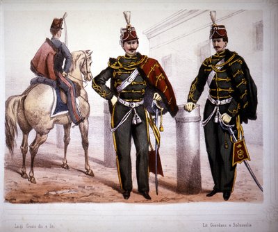 पियासेंज़ा हुसर्स (इटली), 1866 में पोशाक। द्वारा अज्ञात कलाकार