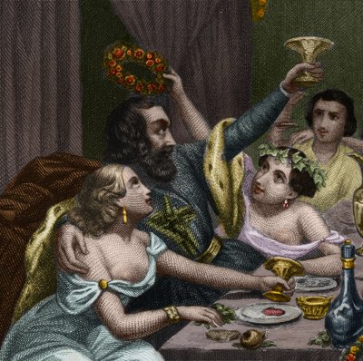 पोप अलेक्जेंडर VI (1431-1503) (एलेसेंड्रो, रोड्रिगो बोर्गिया) रोड्रिग बोर्गिया वेटिकन में 50 वेश्याओं के साथ अपनी बेटी ल्यूक्रेस बोर्गिया (लुक्रेज़िया) की शादी का जश्न मनाते हैं। 1842 से "हिस्टोइरे डेस पोप्स: क्राइम्स, मर्डर, पॉइज़निंग, पैरिसी" म द्वारा अज्ञात कलाकार
