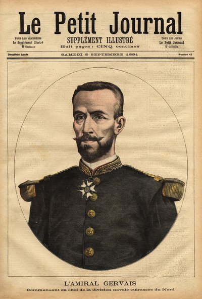 एडमिरल गेरवाइस का पोर्ट्रेट (1837-1921), उत्तर के नौसेना डिवीजन के कमांडर-इन-चीफ। "" ले पेटिट जर्नल "" 5/09/1891 में उत्कीर्णन। सेल्वा का संग्रह। द्वारा अज्ञात कलाकार
