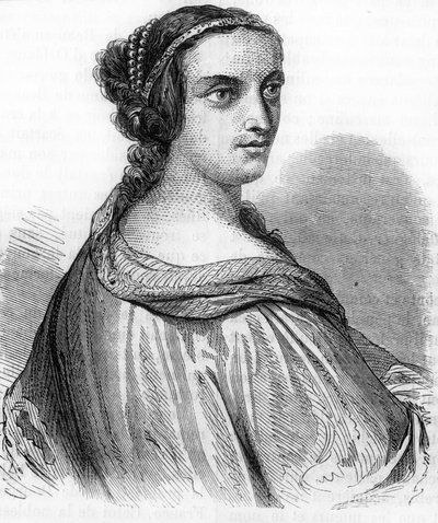 फ्रांस की ऐनी (1462-1522), लुई इलेवन की बेटी, डचेस ऑफ बॉर्बन, ऐनी डी ब्यूजेयू का पोर्ट्रेट। 19वीं शताब्दी का उत्कीर्णन।) 19वीं सदी की नक्काशी। द्वारा अज्ञात कलाकार