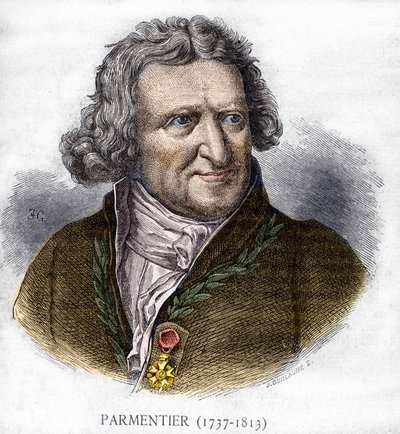 एंटोनी ऑगस्टिन पारमेंटियर (1737 - 1813) का पोर्ट्रेट, फ्रांसीसी सैन्य फार्मासिस्ट और कृषि विज्ञानी - लेस कंटेम्पोरेन्स में, और 19 वीं शताब्दी के अंत में। द्वारा अज्ञात कलाकार
