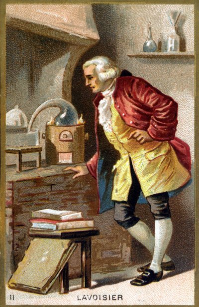एंटोनी लॉरेंट डी लवॉज़ियर (1743 - 1794) का पोर्ट्रेट, फ्रांसीसी रसायनज्ञ। क्रोमोलिथोग्राफी 19वीं सदी। द्वारा अज्ञात कलाकार