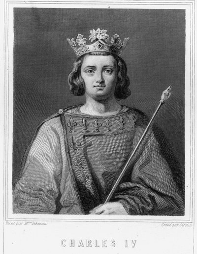 चार्ल्स चतुर्थ बेल (1294 - 1328), फ्रांस के राजा का पोर्ट्रेट - लवली द्वारा "हिस्टोइरे डेस फ़्रैंकैस" में, उत्कीर्णन, एसडी। द्वारा अज्ञात कलाकार
