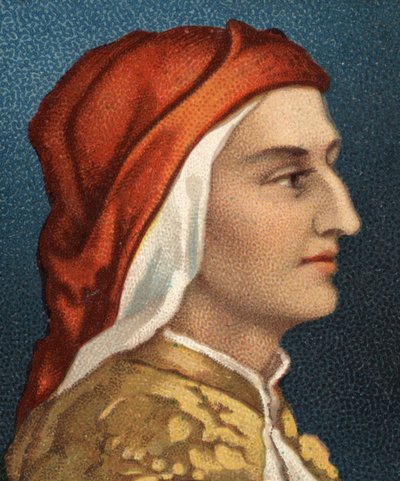 दांते अलीघिएरी (1265-1321) का पोर्ट्रेट, इतालवी लेखक। द्वारा अज्ञात कलाकार