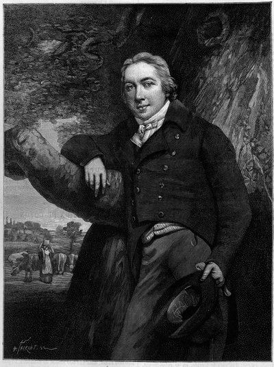 एडवर्ड जेनर (1749-1823) का पोर्ट्रेट, अंग्रेजी चिकित्सक और प्रकृतिवादी, चेचक के टीके के आविष्कारक। उत्कीर्णन की अवधि से। 30 मार्च के "" ला नेचर: रिव्यू डेस साइंसेज एट डे लेउर्स एप्लिकेशन ऑक्स आर्ट्स एट ए एल 'इंडस्ट्री" में उत्कीर्णन द्वारा अज्ञात कलाकार
