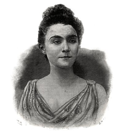 एम्मा लॉर एस्तेर गिल्बर्ट का पोर्ट्रेट, डिट यवेटे गिल्बर्ट (1865-1944) कॉफी-कॉन्सर्ट के फ्रांसीसी गायक - 1892 की उत्कीर्णन द्वारा अज्ञात कलाकार