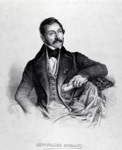 फेलिस रोमानी का पोर्ट्रेट, लिबरेटिस्ट, कवि और इटालियन आलोचक (1788-1865)। द्वारा अज्ञात कलाकार