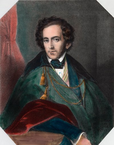 फेलिक्स मेंडेलसोहन (1809 - 1847), जर्मन कंडक्टर और संगीतकार का पोर्ट्रेट। 19वीं सदी की नक्काशी। निजी संग्रह। द्वारा अज्ञात कलाकार