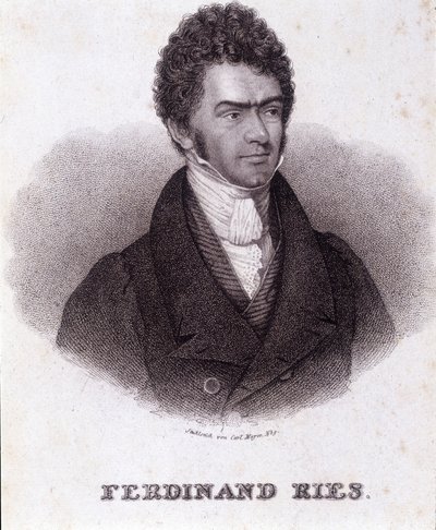 फर्डिनेंड रीस का पोर्ट्रेट (1784 - 1838) जर्मन संगीतकार और पियानोवादक। 19वीं सदी की नक्काशी। द्वारा अज्ञात कलाकार