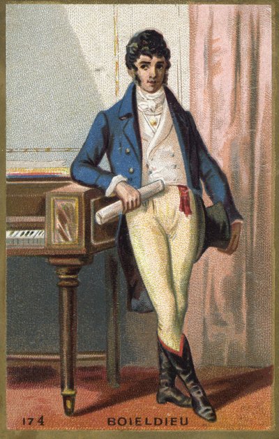 फ्रांकोइस एड्रियन बोइल्डियू (1775 - 1834) का पोर्ट्रेट, फ्रांसीसी संगीतकार। 19वीं सदी के उत्तरार्ध की क्रोमोलिथोग्राफी। द्वारा अज्ञात कलाकार