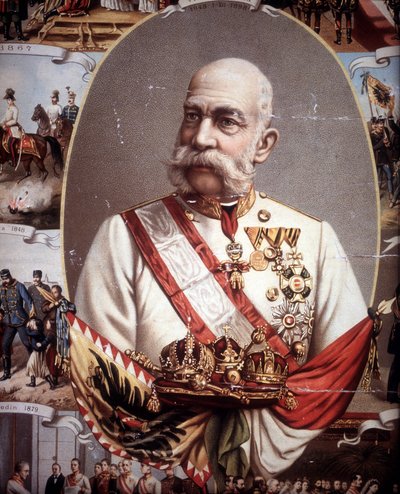 फ्रांकोइस जोसेफ I (1830 -1916) का पोर्ट्रेट। ऑस्ट्रिया के सम्राट और हंगरी के राजा। 19वीं सदी के अंत का क्रोमोलिथोग्राफ... द्वारा अज्ञात कलाकार