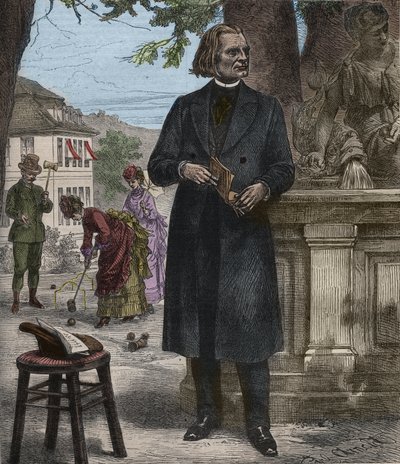 फ्रांज लिस्ट्ट (1811-1886) का पोर्ट्रेट, हंगेरियन संगीतकार, पियानोवादक और कंडक्टर (फ्रांज लिस्ट्ट, हंगेरियन संगीतकार, पियानोवादक और कंडक्टर) "लोकप्रिय संगीत" में उत्कीर्णन "शानदार साप्ताहिक समाचार पत्र - 1882 द्वारा अज्ञात कलाकार