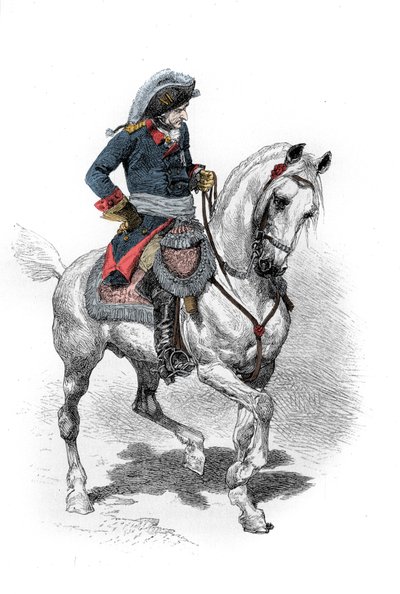 प्रशिया के फ़्रेडरिक द्वितीय का पोर्ट्रेट (1712-1786) जिसे फ़्रेडरिक द ग्रेट के नाम से जाना जाता है। 19वीं सदी की नक्काशी। . द्वारा अज्ञात कलाकार