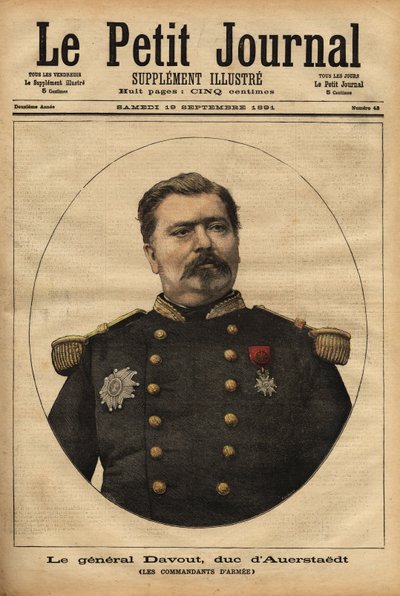 नेपोलियन III (1808-1873) के फ्रेंको-प्रुशियन युद्ध (1870) की आपदा में भाग लेने वाले फ्रांसीसी आर्मी के चीफ ऑफ स्टाफ, जनरल लियोपोल्ड डावाउट, ड्यूक ऑफ ऑरस्टेड (1829-1904) का पोर्ट्रेट। "" ले पेटिट जर्नल "" 17/09/1891 में उत्कीर्णन। सेल्वा द्वारा अज्ञात कलाकार