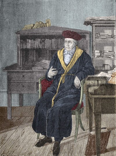 अपने कार्यालय में जॉर्ज विल्हेम फ्रेडरिक हेगेल का पोर्ट्रेट (1770 - 1831) जर्मन दार्शनिक द्वारा अज्ञात कलाकार