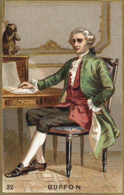 जॉर्जेस लुई लेक्लेर का पोर्ट्रेट, काउंट ऑफ बफन (1707 - 1788), फ्रांसीसी प्रकृतिवादी और लेखक। क्रोमोलिथोग्राफी 19वीं सदी। द्वारा अज्ञात कलाकार