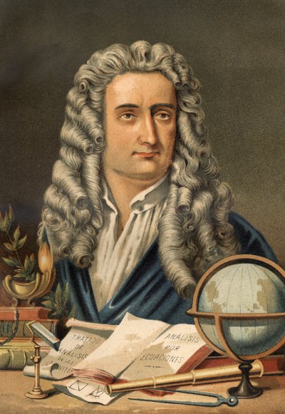 आइजैक न्यूटन (1642-1727), अंग्रेजी गणितज्ञ, भौतिक विज्ञानी और खगोलशास्त्री का पोर्ट्रेट। लुई फिगुएर द्वारा "साइंस एंड इट्स मेन" से। बार्सिलोना 1881 द्वारा अज्ञात कलाकार