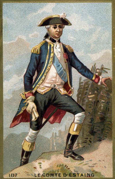 जीन बैप्टिस्ट का पोर्ट्रेट, काउंट ऑफ़ एस्टाइंग (1729 - 1794), फ्रेंच एडमिरल। 19 वीं शताब्दी की क्रोमोलिथोग्राफी। द्वारा अज्ञात कलाकार