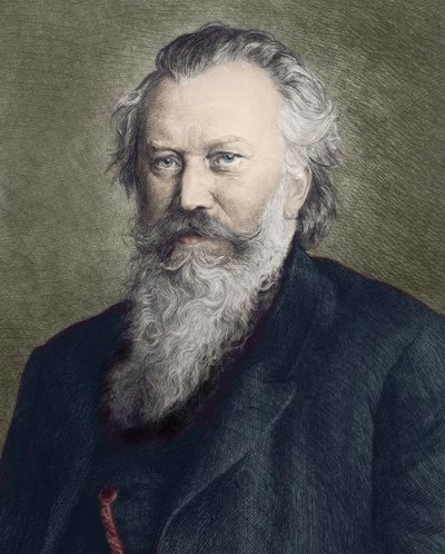 जोहान्स ब्राह्म्स का पोर्ट्रेट (1833 - 1897), जर्मन संगीतकार, पियानोवादक और कंडक्टर - द्वारा अज्ञात कलाकार