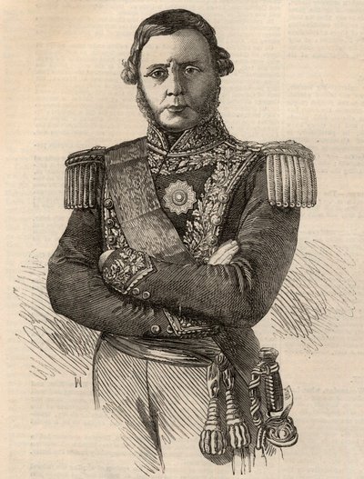 जस्टो जोस डी उरक्विज़ा वाई गार्सिया का पोर्ट्रेट 1801-1870 - अर्जेंटीना के जनरल और राजनेता उत्कीर्णन 1852 द्वारा अज्ञात कलाकार