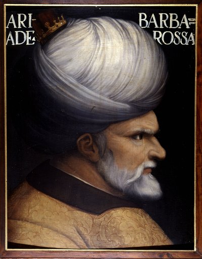 खैर अल-दीन बारबेरस (1476 -1546) का पोर्ट्रेट, अल्जीयर्स के रीजेंसी के अपने भाई के साथ संस्थापक, वह ओटोमन सुल्तान के जागीरदार और चार्ल्स वी। 16 वीं शताब्दी की पेंटिंग के खिलाफ फ्रांस के सहयोगी थे। उफीजी संग्रहालय, फ्लोरेंस। द्वारा अज्ञात कलाकार