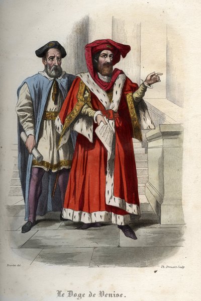 लियोनार्डो लोरेडन (लोरेडानो) (1436-1521) का पोर्ट्रेट, वेनिस गणराज्य का डोगे। मौरिस लाचात्रे द्वारा 1842 से "हिस्टोइरे डेस पोप्स" में उत्कीर्णन। निजि संग्रह। द्वारा अज्ञात कलाकार