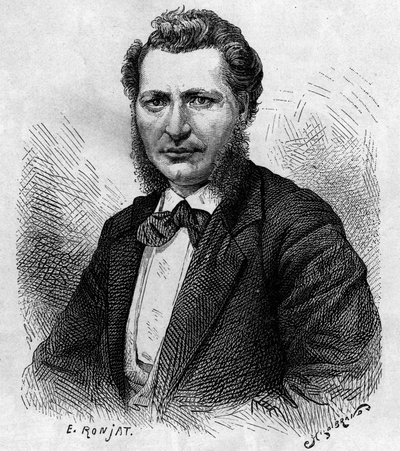 लुई रील का पोर्ट्रेट (1844-1885), कनाडाई राजनेता और मेटिस लोगों के रक्षक। "ले जर्नल डे ला जेनेसे" में उत्कीर्णन द्वारा अज्ञात कलाकार