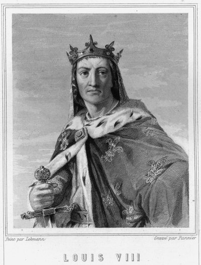 लुई VIII (1187 - 1226), फ्रांस के राजा का पोर्ट्रेट - लवली द्वारा "हिस्टोइरे डेस फ़्रैंकैस" में, उत्कीर्णन, एन डी। द्वारा अज्ञात कलाकार