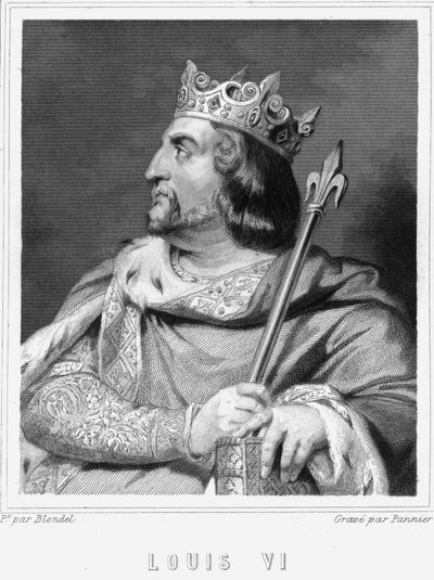 लुई VI ले ग्रोस (1081 - 1137), फ्रांस के राजा का पोर्ट्रेट - "हिस्टोइरे डेस फ़्रैंकैस" में "लवल्ली द्वारा, उत्कीर्णन, एनडी। द्वारा अज्ञात कलाकार