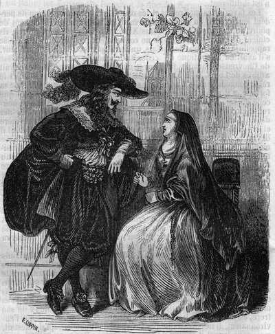 लुई XIII (1601-1643) फ्रांस के राजा और मैडेमोसेले डी लाफायेट का पोर्ट्रेट - 19 वीं शताब्दी का उत्कीर्णन द्वारा अज्ञात कलाकार