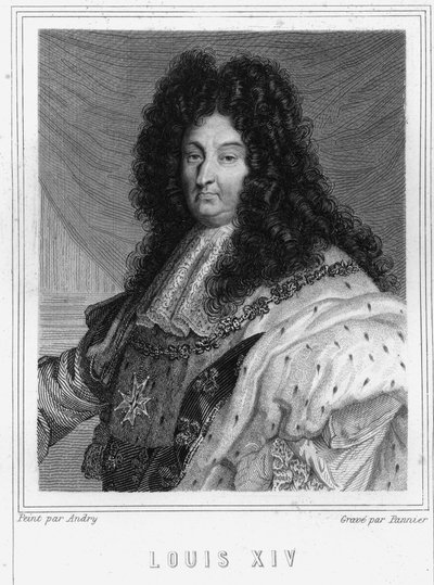 लुई XIV (1638 - 1715) का पोर्ट्रेट, फ्रांस के राजा - "हिस्टोइरे डेस फ़्रैंकैस" में लवली द्वारा, उत्कीर्णन, एन डी द्वारा अज्ञात कलाकार
