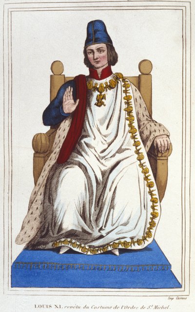 ऑर्डर ऑफ सेंट मिशेल (1423 - 1483) की पोशाक में लुई इलेवन का पोर्ट्रेट। 1830 . से उत्कीर्णन द्वारा अज्ञात कलाकार