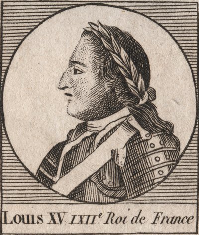 लुई XV का पोर्ट्रेट (1710-1774) dit le Bien Aime, फ्रांस के राजा 1715 से 1774 - लुई XV, जिसे लुई द वेल प्रिय, फ्रांस के राजा के रूप में जाना जाता है - चार्ल्स कॉन्स्टेंट द्वारा "इंस्ट्रक्शन सुर ल हिस्टोइरे डी फ्रांस" से उत्कीर्णन ले टेलर 1821 द्वारा अज्ञात कलाकार