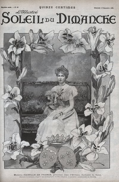 फ्रांस की मैडम इसाबेल (1878-1961), राजकुमारी जीन डी'ऑरलियन्स और डचेस ऑफ गुइज़ का पोर्ट्रेट, अपने कुत्ते के साथ। "" ले सन-डु-डिमांचे "" में उत्कीर्णन, 12 नवंबर द्वारा अज्ञात कलाकार