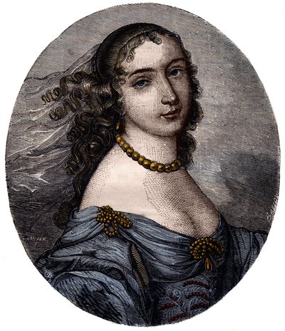 मार्गुराइट हेसेन का पोर्ट्रेट, मैडम डे ला सब्लिएरे (1636-1693) फ्रेंच सलोनियर। 19वीं सदी की नक्काशी। द्वारा अज्ञात कलाकार