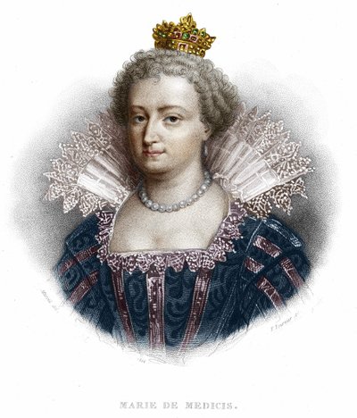 मैरी ऑफ मेडिसी (1573 - 1642) का पोर्ट्रेट, हेनरी चतुर्थ की पत्नी और लुई XIII की मां। १८३६ से उत्कीर्णन द्वारा अज्ञात कलाकार