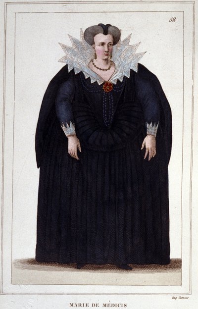 मैरी ऑफ मेडिसी (1573-1642), हेनरी चतुर्थ की पत्नी और लुई XIII की मां का पोर्ट्रेट। 1830 . से उत्कीर्णन द्वारा अज्ञात कलाकार
