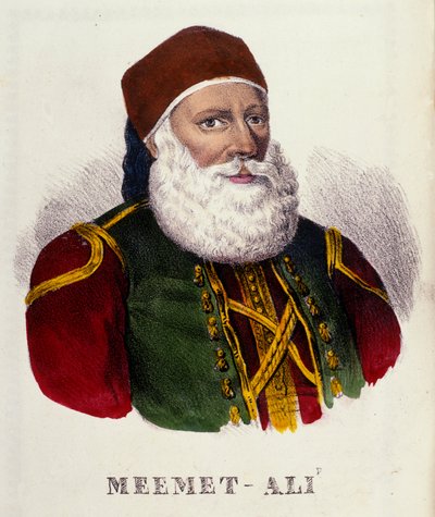 1803 में मिस्र के उप राजा मेहमत अली (या मेहमत-अली) (1769-1849) का पोर्ट्रेट। 19वीं सदी की नक्काशी द्वारा अज्ञात कलाकार