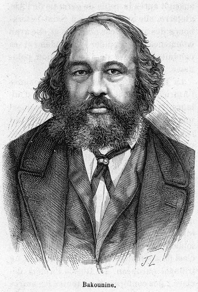 मिखाइल अलेक्जेंड्रोविच बाकुनिन (1814 - 1876) का पोर्ट्रेट, रूसी अराजकतावादी क्रांतिकारी। 19वीं सदी की नक्काशी। द्वारा अज्ञात कलाकार