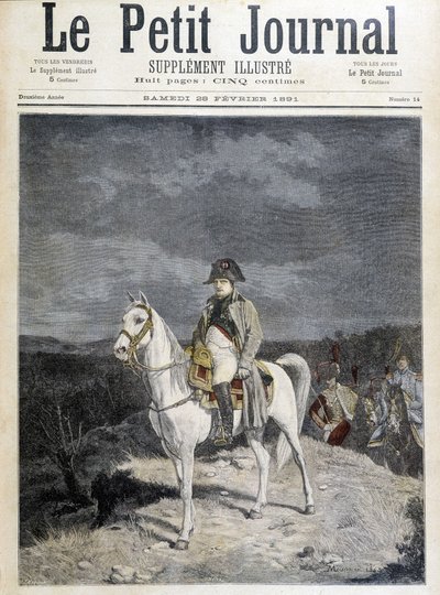1814 में एक घोड़े पर नेपोलियन का पोर्ट्रेट। द्वारा अज्ञात कलाकार