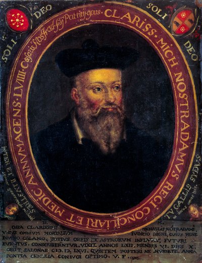 नास्त्रेदमस का पोर्ट्रेट, मिशेल डी नोट्रे डेम (1503 - 1566) फ्रांसीसी ज्योतिषी और डॉक्टर। तांबे की नक्काशी द्वारा अज्ञात कलाकार