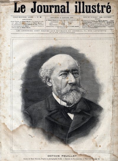 ऑक्टेव फ्यूइलेट का पोर्ट्रेट (1821-1890), फ्रांसीसी उपन्यासकार, नाटककार और शिक्षाविद - 1891 के "ले जर्नल इलस्ट्रियस" में उत्कीर्णन द्वारा अज्ञात कलाकार