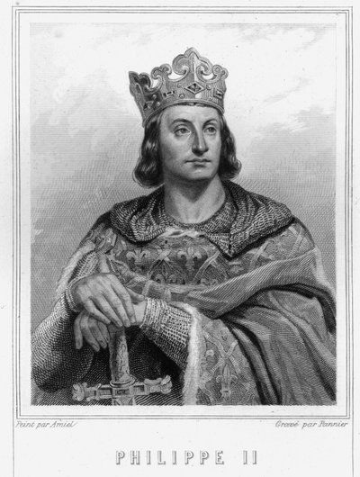 फिलिप II का पोर्ट्रेट फिलिप ऑगस्टे (1165-1223), फ्रांस के राजा - लवली द्वारा "हिस्टोइरे डेस फ़्रैंकैस" में, उत्कीर्णन, एनडी। द्वारा अज्ञात कलाकार