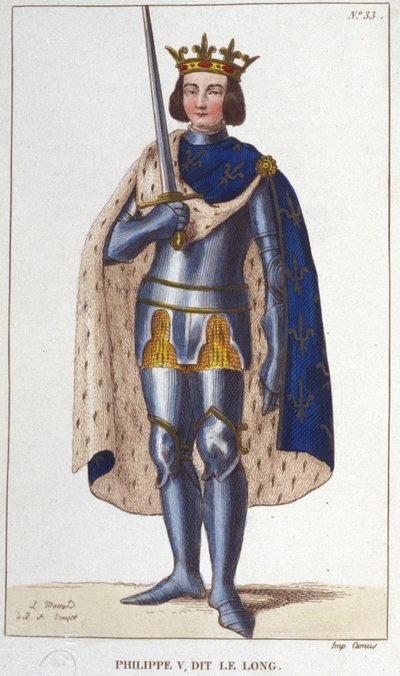 फिलिप वी द लॉन्ग (1294 - 1322) का पोर्ट्रेट, फ्रांस के राजा की नक्काशी 1830 द्वारा अज्ञात कलाकार