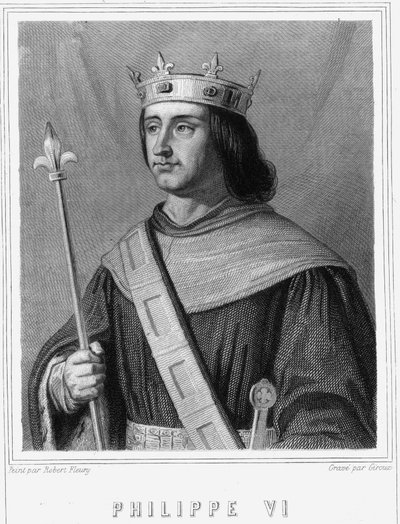 फिलिप VI डी वालोइस (1294 - 1350), फ्रांस के राजा का पोर्ट्रेट - लवली द्वारा "हिस्टोइरे डेस फ़्रैंकैस" में, उत्कीर्णन, एन डी। द्वारा अज्ञात कलाकार
