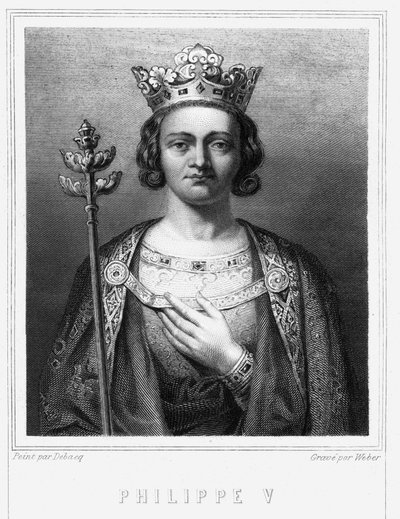 फिलिप वी ले लॉन्ग (1294 - 1322), फ्रांस के राजा का पोर्ट्रेट - लवली द्वारा "" फ्रेंच का इतिहास "" में, उत्कीर्णन, एसडी। द्वारा अज्ञात कलाकार
