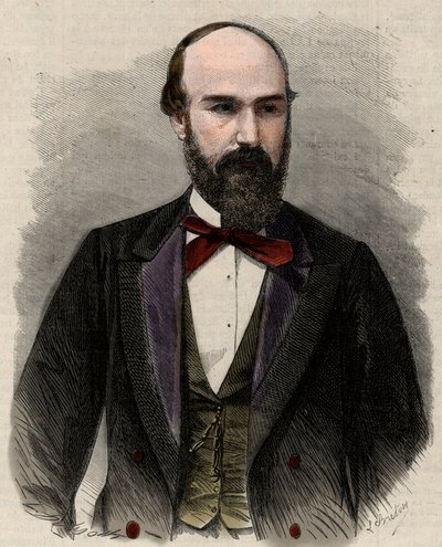 सैंटोस गुटिरेज़ (1820-1872) राजनीतिज्ञ और संयुक्त राज्य अमेरिका के कोलंबिया के पूर्व राष्ट्रपति का पोर्ट्रेट। "" ल 'विश्वविद्यालय शानदार" में उत्कीर्णन द्वारा अज्ञात कलाकार