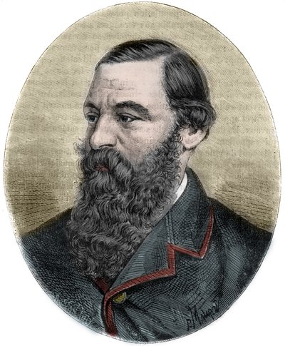 सर सैमुअल बेकर (1821-1893) का पोर्ट्रेट "" सुरम्य हिस्टोइरे डेस ग्रैंड्स वॉयेज एउ उन्नीसवीं सदी "" से उत्कीर्ण है। १८७७ द्वारा अज्ञात कलाकार